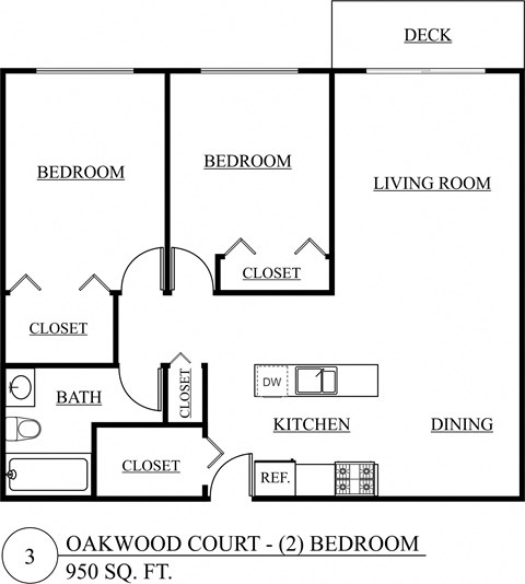 a drawing of a floor plan of a house with two bedrooms and a kitchen